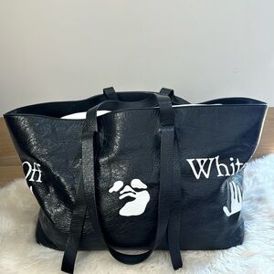 Off White Black Leather Extra Large Tote
